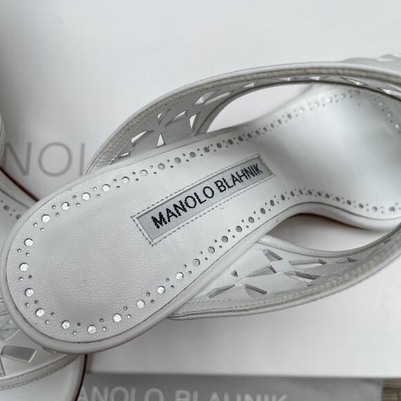 NIB Auc MANOLO BLAHNIK Sophocles Perforated Dual-Band Slide Sandals - Yoth9933 - Picture 4 of 13